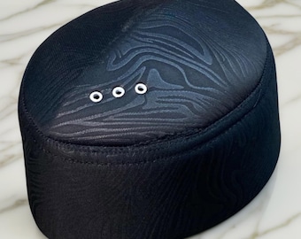 Stylish Embossed Men's Songkok Cap, Muslim Knit Cap, Religious Cap, Handmade Peci, Muslim Beanie
