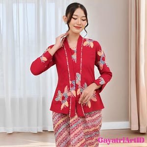 Kartini&#39;s New Modern Long Sleeve Kutu Stamped Batik Kebaya, Modern Graduation Kebaya, Kebaya Dress, Kebaya Modern, Kebaya Encim, Kebaya Set