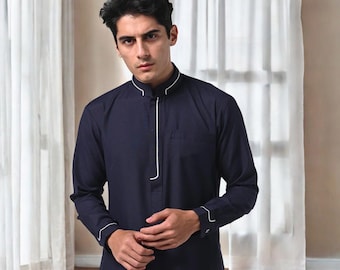 Modern Slim Fit Men's Thobe Contemporary Arab Gamis Adult Clothing