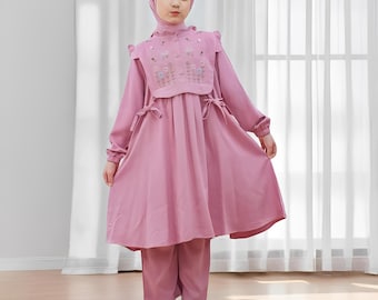 Conjunto de ropa para niña Naurel, moderno y cómodo, vestido musulmán, abaya para niña, ropa islámica para niña, ropa islámica para niña