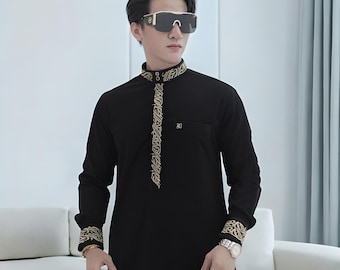 Men's Slimfit Embroidered Zayen Robe Modern Muslim Robe, Islamic Clothing, Mens Thobe, Muslim Fashion, Traditional Wear