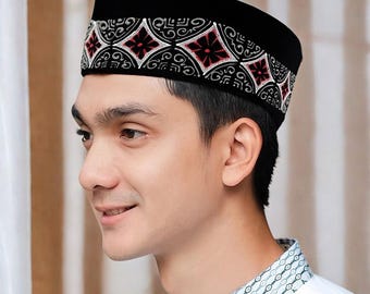 As Salam Songkok : couvre-chef musulman haut de gamme peint à la main, confortable à porter, bonnet musulman en tricot, bonnet religieux, peci fait main