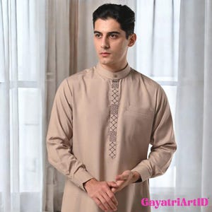 Men&#39;s Embroidered Thobe Long Sleeve Islamic Jubah