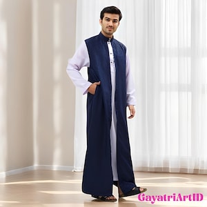 Al Zafa Men's Robe, Stylish Muslim Clothing for Adults, Islamic Clothing, Mens Thobe, Muslim Fashion, Traditional Wear