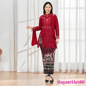 Kahiyang Kebaya Set with Elegant Split Tunic and Pleated Skirt, Kebaya Dress, Kebaya Modern, Kebaya Encim, Kebaya Set