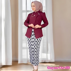 Modern Janggan Kretek Kebaya with Elegant Wiron Skirt, Kebaya Dress, Kebaya Modern, Kebaya Encim, Kebaya Set