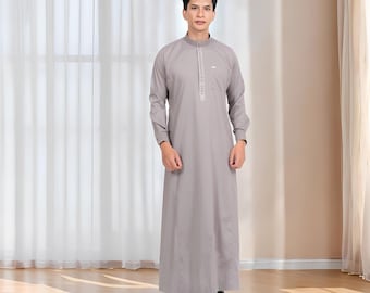 Slimfit Robe for Adult Men with Elegant Alkalim Motif, Islamic Clothing, Mens Thobe, Muslim Fashion, Traditional Wear