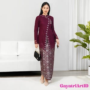 Gandari Janggan Kebaya with Sequined Lace and Songket Wrap Skirt, Kebaya Dress, Kebaya Modern, Kebaya Encim, Kebaya Set