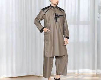 Muslim Men's Kurtah Suit Long Sleeve Robe, Islamic Clothing, Mens Thobe, Muslim Fashion, Traditional Wear