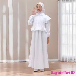 Kalis Syari Manasik White Embroidery Gamis for Children, Muslim Dress, Kids Abaya, Girls Abaya, Islamic Kids Wear, Girls Islamic Wear