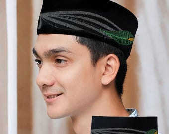 PRABA MERAK Songkok peint à la main - Casquette traditionnelle hauteur 9 cm, confortable à porter, bonnet musulman en tricot, casquette religieuse, peci fait main