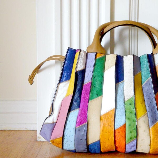 Ostrich Leather Multi-Color Tote Bag