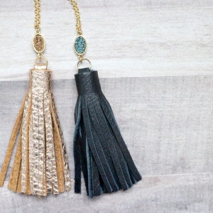 Collier Long Tassel en Cuir avec Pierre Druzy image 2