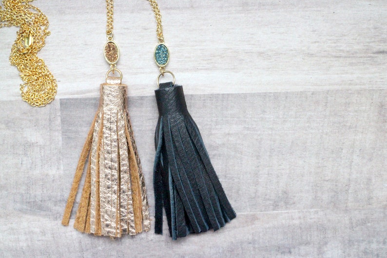 Collier Long Tassel en Cuir avec Pierre Druzy image 2