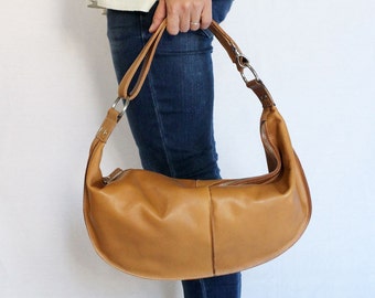 Sac à bandoulière en cuir bidirectionn / sac à main - Caramel