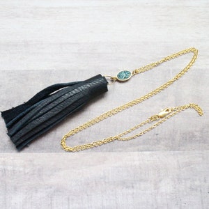 Collier Long Tassel en Cuir avec Pierre Druzy image 4