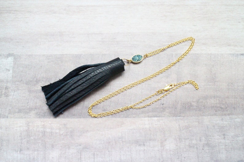 Collier Long Tassel en Cuir avec Pierre Druzy image 4