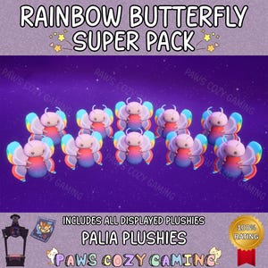 Palia Rainbow Butterfly Super Pack - 10 Regenbogen-Schmetterling Plüsch - RTB Plüsch - Rainbow Plushies - Palia Bug Catching - Palia Plushies