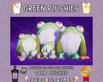Palia Green Plushies Pack - Frogbert Plushies - Leafy - Cyl - Ogopuu - Lantern Bug - Nibbles - Chapaa - Snail - Flutterfox - Palia Plushies