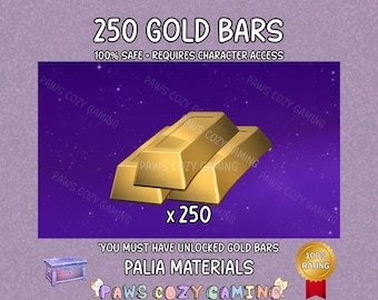Palia Gold Bars Medium Pack - 250 Gold Bars - Palia Mining - Palia Bahari - Palia Crafting - Palia Gold Ingot Resources - Palia Helpers
