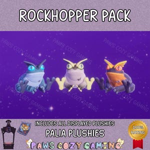 Palia Rockhopper Pack - Flame Rockhopper Plushie - Grumpy Rockhopper Plush - Wisp Rockhopper Plushie - Elderwood Frog Plush - Palia Plushies