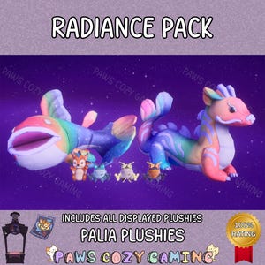 Palia Radiance Plushie Pack - Chatty Plushie - Rainbow Maji - Prismfish - Grumpy Plush - Flame Rockhopper - Wisp Rockhopper - Palia Plushies