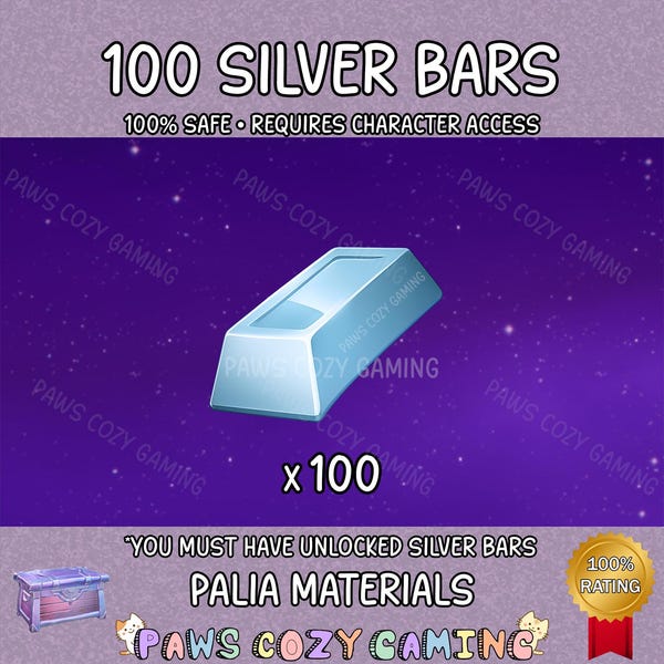 Palia Silver Bars Small Pack - 100 Silver Bars - Palia Mining - Palia Kilima - Palia Crafting - Palia Silver Ingot Resources - Palia Helpers