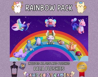 Palia Rainbow Pack - Rainbow Maji Plushie - Prismfish - Rainbow Butterfly - Leafy - Ogopuu - Embra - Silverwing - Ladybug - Palia Plushies