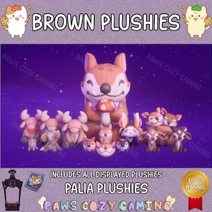Palia Brown Plushies Pack - Giant Chapaa Plushie- Ormuu - Sernuk - Flutterfox - Striped Chapaa - Elder Sernuk - Worn Mouse - Palia Plushies
