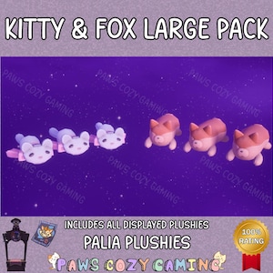 Palia Kitty & Fox Large Pack - Cutesy Kitty Plushie - Slumber Fox Plush - Palia Solstice Plushies - Palia Maji Market Plush - Palia Plushies