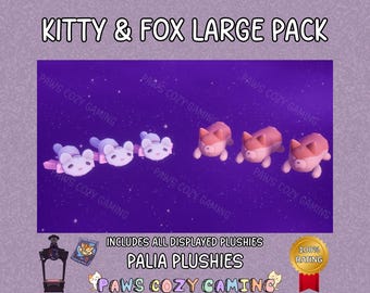 Palia Kitty & Fox Large Pack - Cutesy Kitty Plushie - Slumber Fox Plush - Palia Solstice Plushies - Palia Maji Market Plush - Palia Plushies