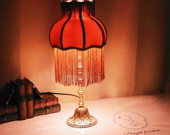 Handmade Retro Tassel Table Lamp: Copper Base,  Caramel Lampshade