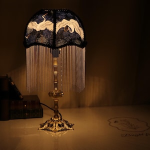 Handmade Brass Crane Table Lamp: Retro Tassel Bedroom Desk Light Housewarming Gifts image 9