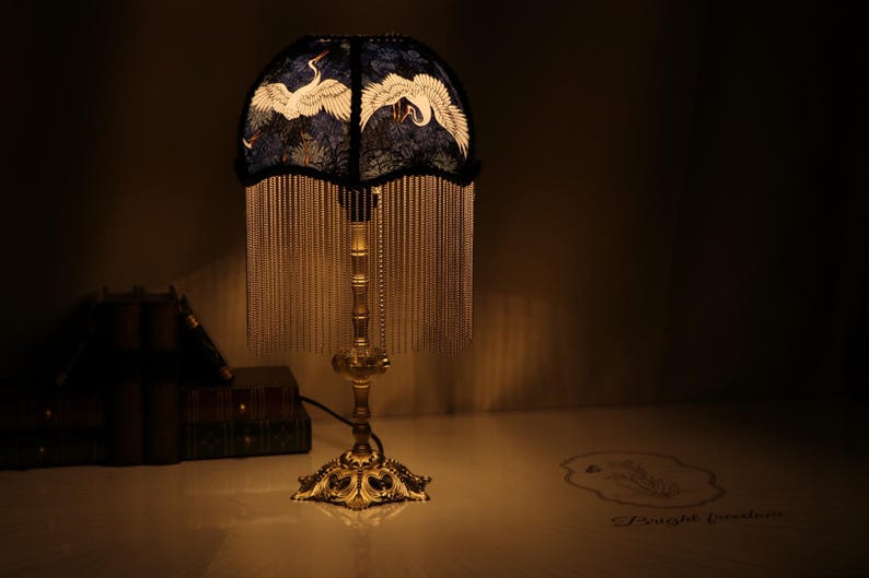 Handmade Brass Crane Table Lamp: Retro Tassel Bedroom Desk Light Housewarming Gifts image 9