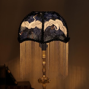 Handmade Brass Crane Table Lamp: Retro Tassel Bedroom Desk Light Housewarming Gifts image 4