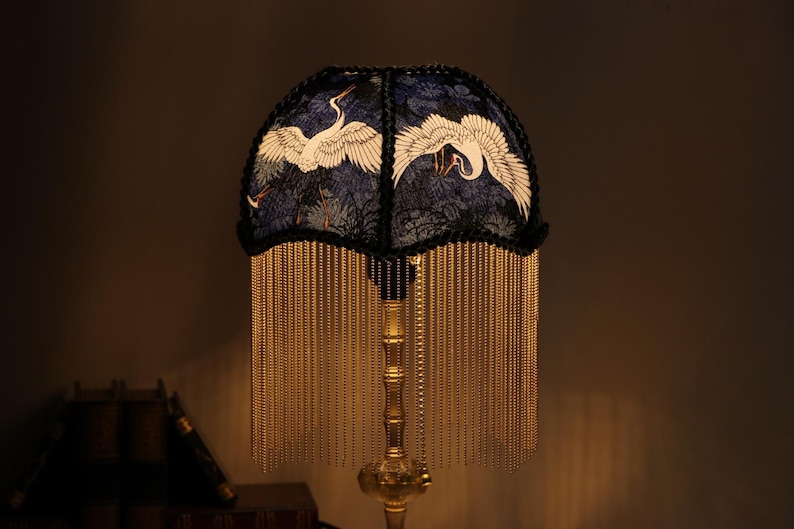 Handmade Brass Crane Table Lamp: Retro Tassel Bedroom Desk Light Housewarming Gifts image 4