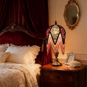 Ręcznie robiona wiktoriańska lampa stołowa z frędzlami: kryształowa lampa w stylu retro Prince & Princess