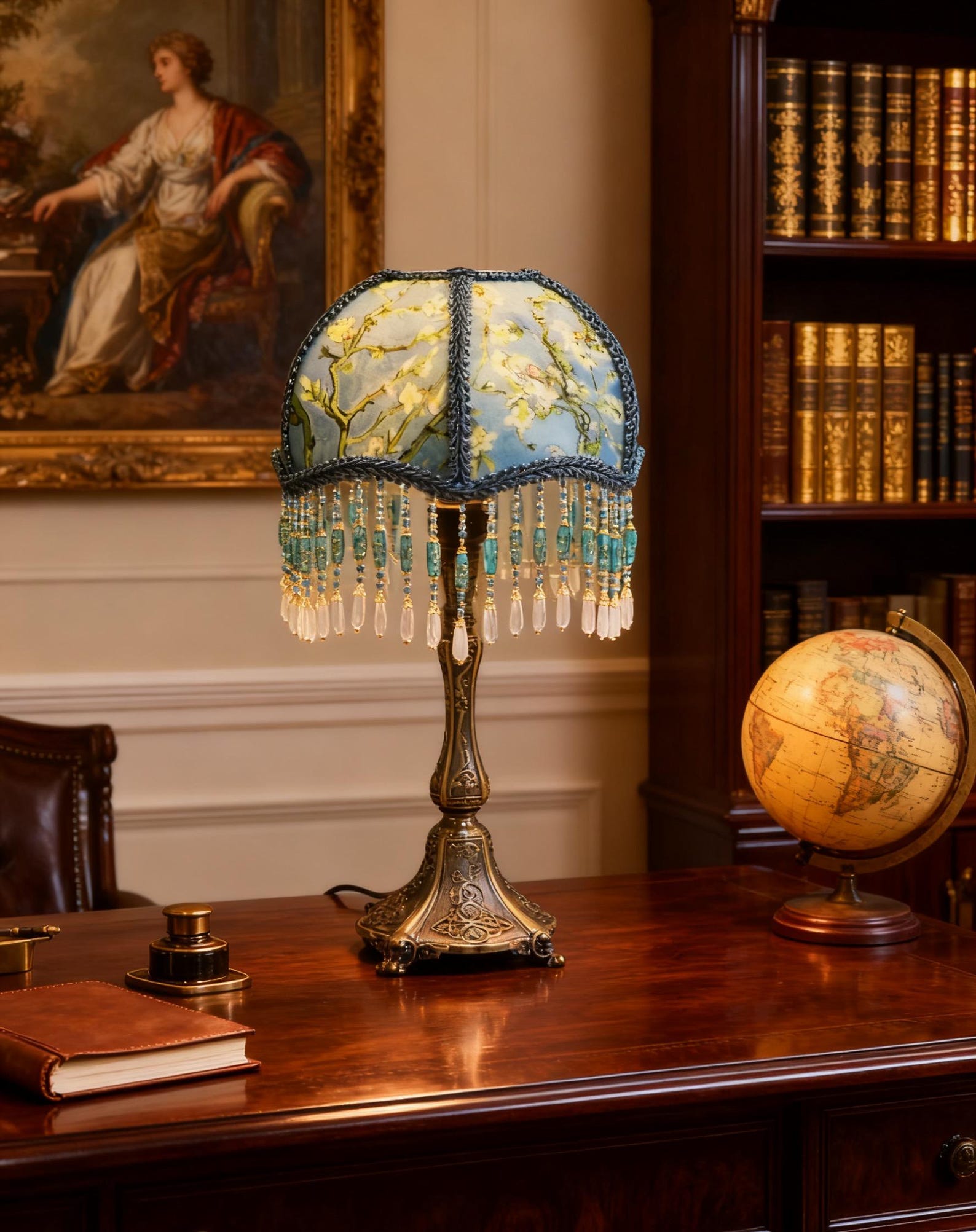 Handmade Apricot Blossom Table Lamp: Retro Bronze Bedside Light - American