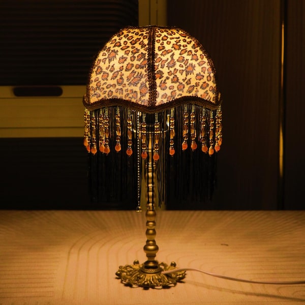 Handmade Leopard Print Table Lamp: Brass Base & Tassel Accent Gift Lamp