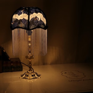 Handmade Brass Crane Table Lamp: Retro Tassel Bedroom Desk Light Housewarming Gifts image 2