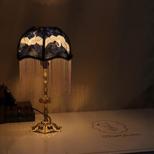Handmade Brass Crane Table Lamp: Retro Tassel Bedroom Desk Light Housewarming Gifts image 5