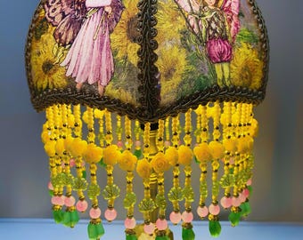 Abajur de mesa vintage francês em formato de anjo: Abajur artesanal com borla de rosa