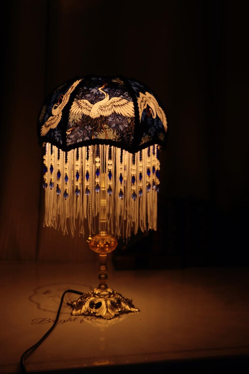 Handmade Brass Crane Table Lamp: Retro Tassel Bedroom Desk Light Housewarming Gifts image 11