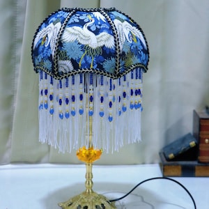 Handmade Brass Crane Table Lamp: Retro Tassel Bedroom Desk Light Housewarming Gifts Style 1