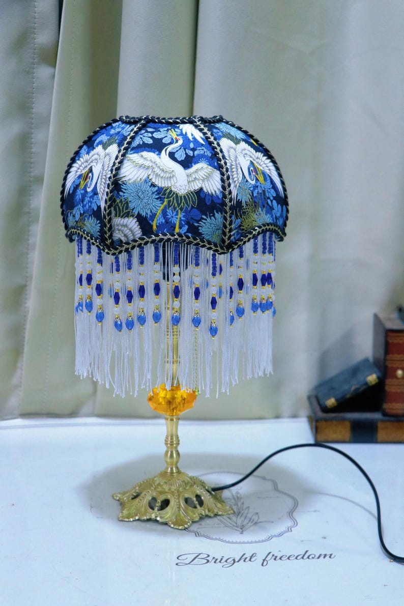 Handmade Brass Crane Table Lamp: Retro Tassel Bedroom Desk Light Housewarming Gifts Style 1