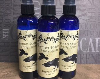 Nevermore Scented 4oz Body Spray Tobacco Bergamot Body Spritz Fragrance Hair Conditioner Spray Perfume Scented Body Mist