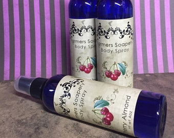 Cherry Almond Scented 4oz Body Spray Tart and Tangy Body Spritz Fragrance Hair Conditioner Spray Perfume Scented Body Mist