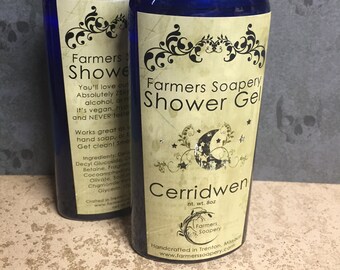 Cerridwen Vanilla Bourbon Shower Gel - Liquid Soap, Body Wash, Bubble Bath - 8oz - Vegan, Hypoallergenic, Cruelty-Free Soap