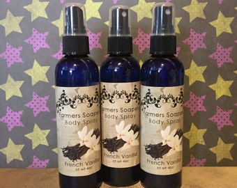 French Vanilla Scented 4oz Body Spray Body Spritz Fragrance Hair Conditioner Spray Perfume Scented Body Mist