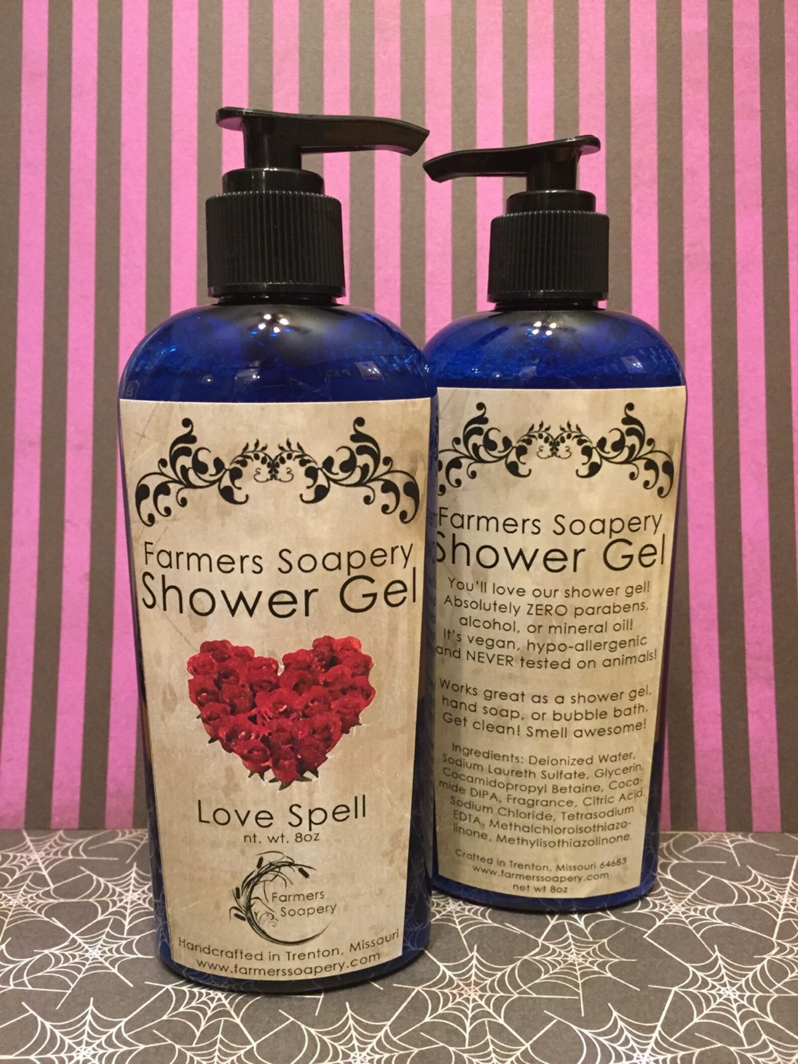 Love Spell Shower Gel Liquid Soap, Body Wash, Bubble Bath 8oz Vegan, Hypoallergenic, Cruelty